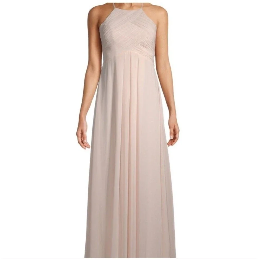 Bill Levkoff Women's Bridesmaid Gown Chiffon Halter Full Length Champagne, Sz 8 - Picture 3 of 11